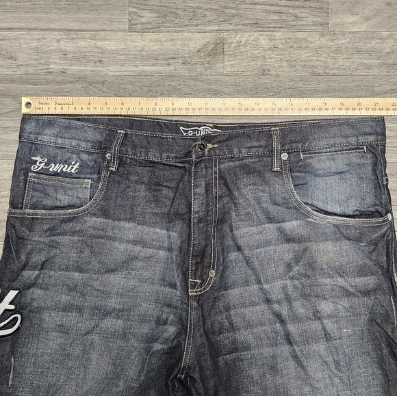 New Vintage Y2K G-Unit Spellout Blue Jeans 43X38 2006 Embroidered Baggy - Picture 10 of 16